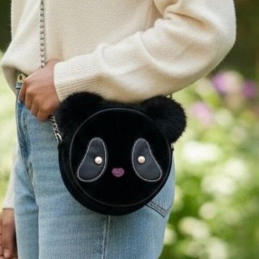 New Olivia Miller Panda Purse Crossbody Black Velvet fluffy ears NWT